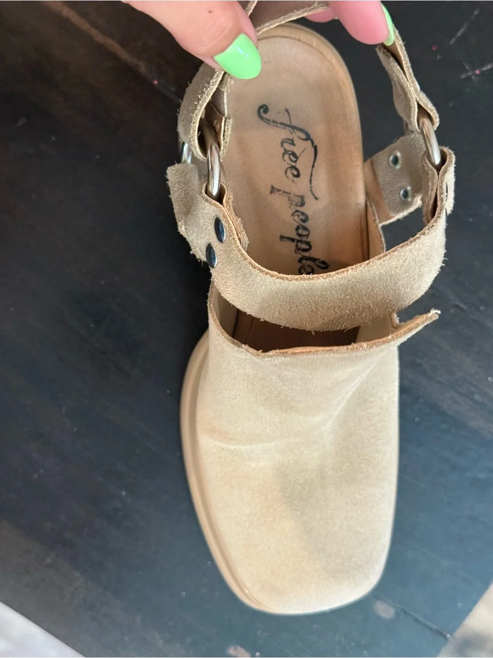 Free People Tan Suede Platform Block Heel Sandals